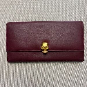 New Alexander McQueen Skull Continental Wallet Burgundy Leather